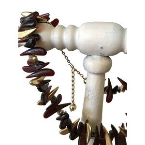 Vintage 1980s statement necklace in Brown and gold resin & plastic bits with gol